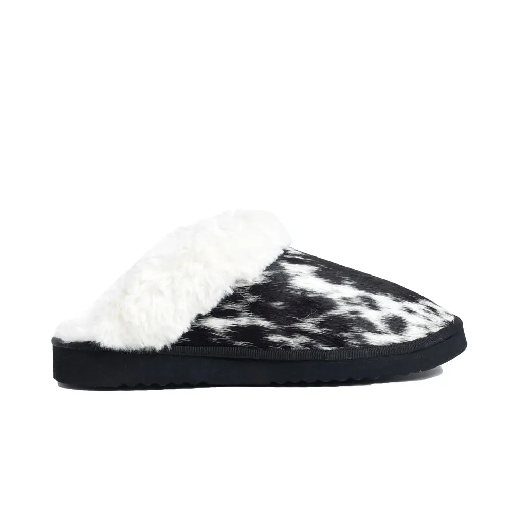 Myra Alamosa Shadow Fur-Lined Hairon Leather Slippers for Women â€“ Winter Indoor Comfort, Soft Sole, Western Style