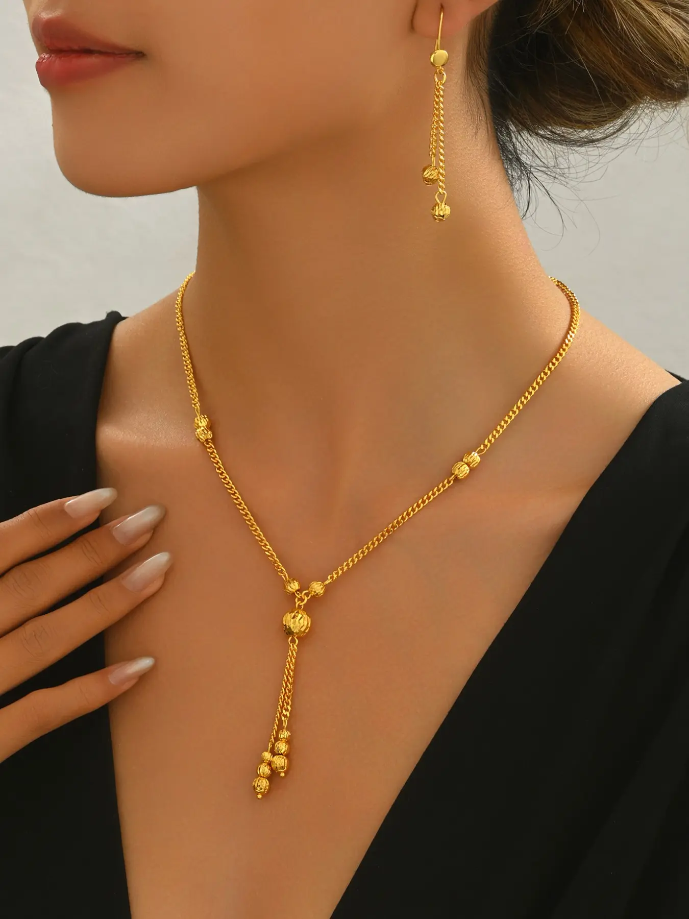 Women's Elegant Textured Beaded Design Jewelry Set, Exquisite Trendy Pendant Necklace & Dangle Earrings, Necklaces Earrings Set, Chic Jewelry Set for Party & Daily Clothing Decor, Bridal Jewelry Set for Wedding