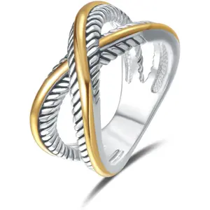 Jstyle Twisted Cable Wire Statement Ring – Two Tone Plated Designer Inspired Fashion Jewelry for Women