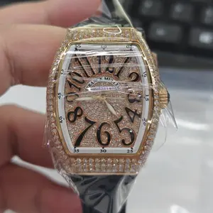 Franck Muller Vanguard V32 Automatic 18K Rose Gold Aftermarket Full Diamond Paved Case and Dial Black Arabic Numerals Ladies Watch WHT032097