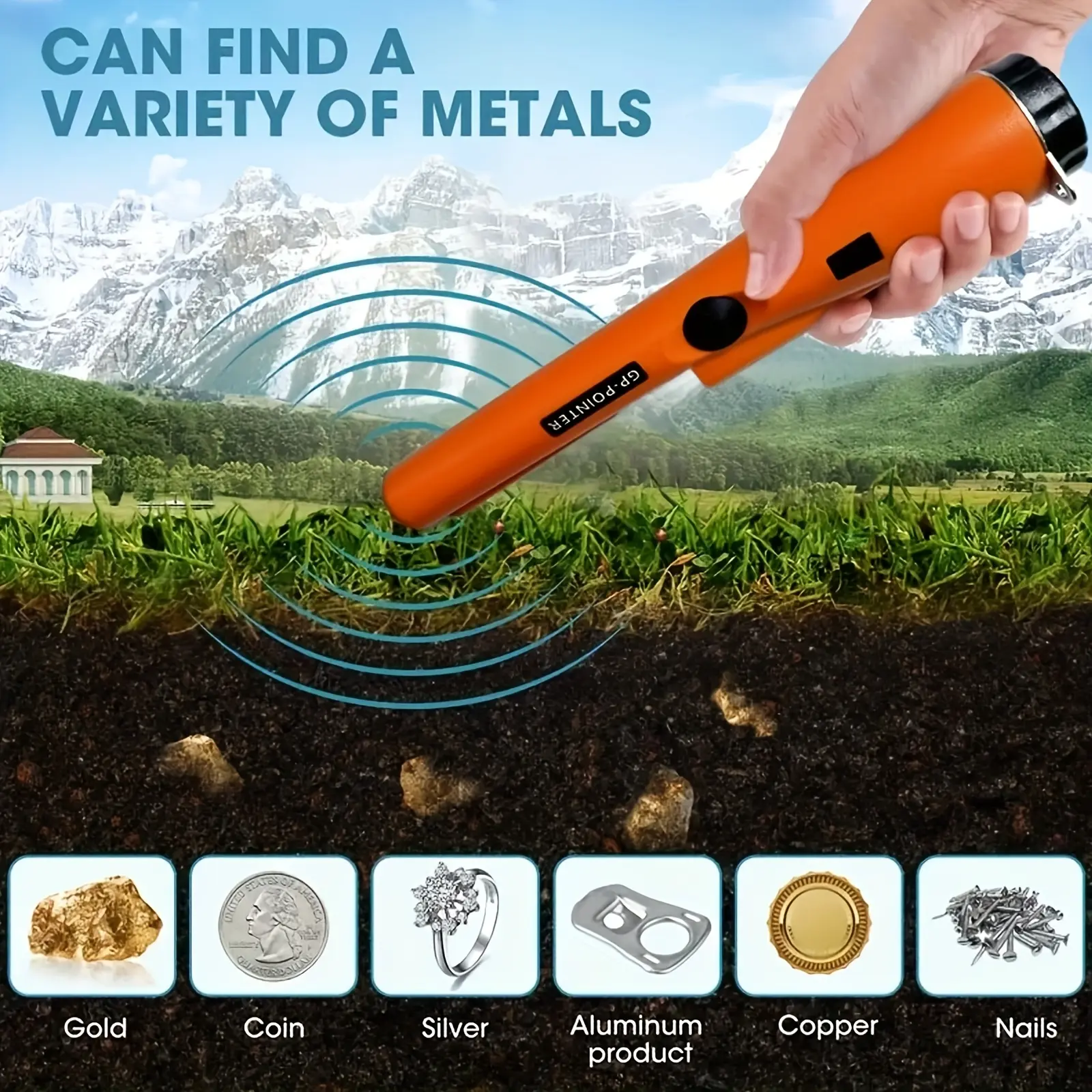 Handheld Metal Detector Pinpointer, 360° Detection, 128 Sensitivity, Buzzer & Vibration Alerts, Durable Plastic Body with Metallic Finish, Ergonomic Design, Battery-Powered (Batteries Excluded) for Treasure Hunting summerwins