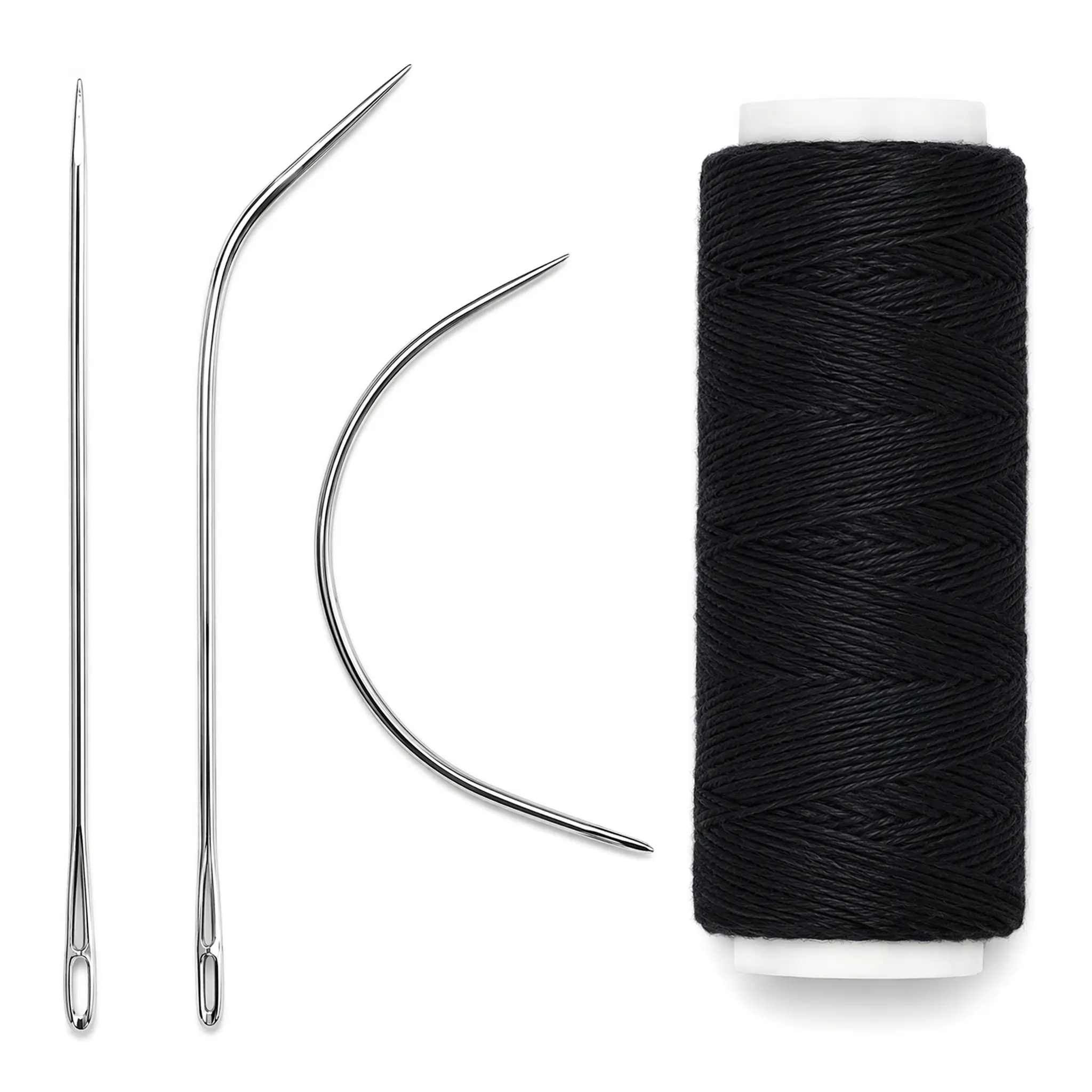 Hair Braiding Needle and Thread Set - Polyester Thread, C-Curved & I-Straight Needles for Wig Weaving, Hair Extension Sewing, Weaving Wig