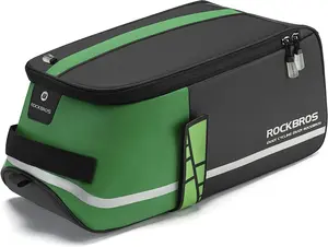 ROCKBROS Bike Rear Rack Bag - Waterproof Bicycle Trunk Bag with Reflective Stripes Shoulder Straps & Green Rain Cover  Seatpost/Rack Mount   Cycling Commuting Storage Pannier