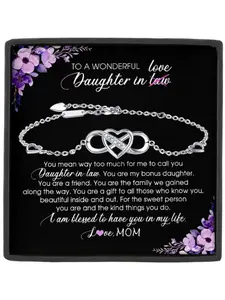Mother's Day Gift To My Wonderful Daughter in law Infinity Heart Zircon Heart Shaped Bracelet Bangle Boho Style Bangles with Card and Gift Box, Gift Jewelry, Birthday Christmas Wedding Gifts