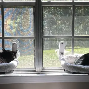 Zakkart Folding Cat Hammock for Window - Cordless, Machine Washable Bed, Robust Metal Frame, Strong Suction Cups - Cat Window Perch for Cats and Small Dogs - White