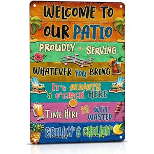 Outdoor Patio Decor Welcome To Our Patio Sign Patio Tin Signs Patio Metal Signs For Outside Patio Wall Decorations Personalized Garden Signs Yard Art Bar Accessories Funny Porch Signs Backyard Decor 2025 fashion Winter Landscape Canvas Posters