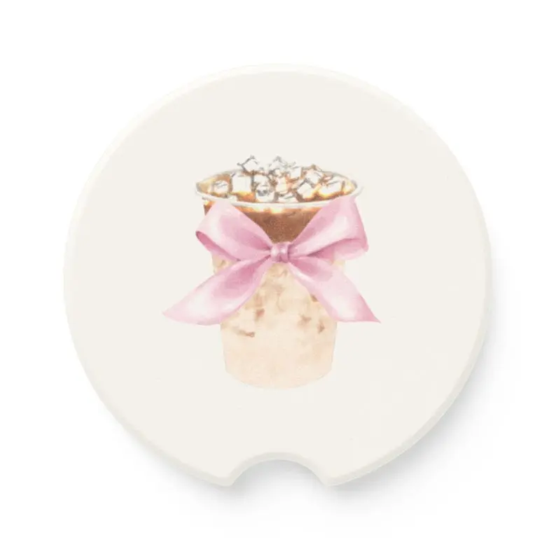 Coquette Coffee Bow Soapstone Car Coaster- Coquette Car Accessory- Iced Coffee Cup Holder- Coquette Cup Holder- Coquette Car Coaster