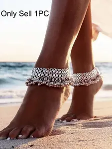 Women's Elegant Chunky Chain Anklet with Bell Shape Pendant, Exquisite Trendy Tiered Layer Design Anklet, Fashionable Jewelry for Women & Girls for Daily & Party Decoration, Dainty Layered Anklet