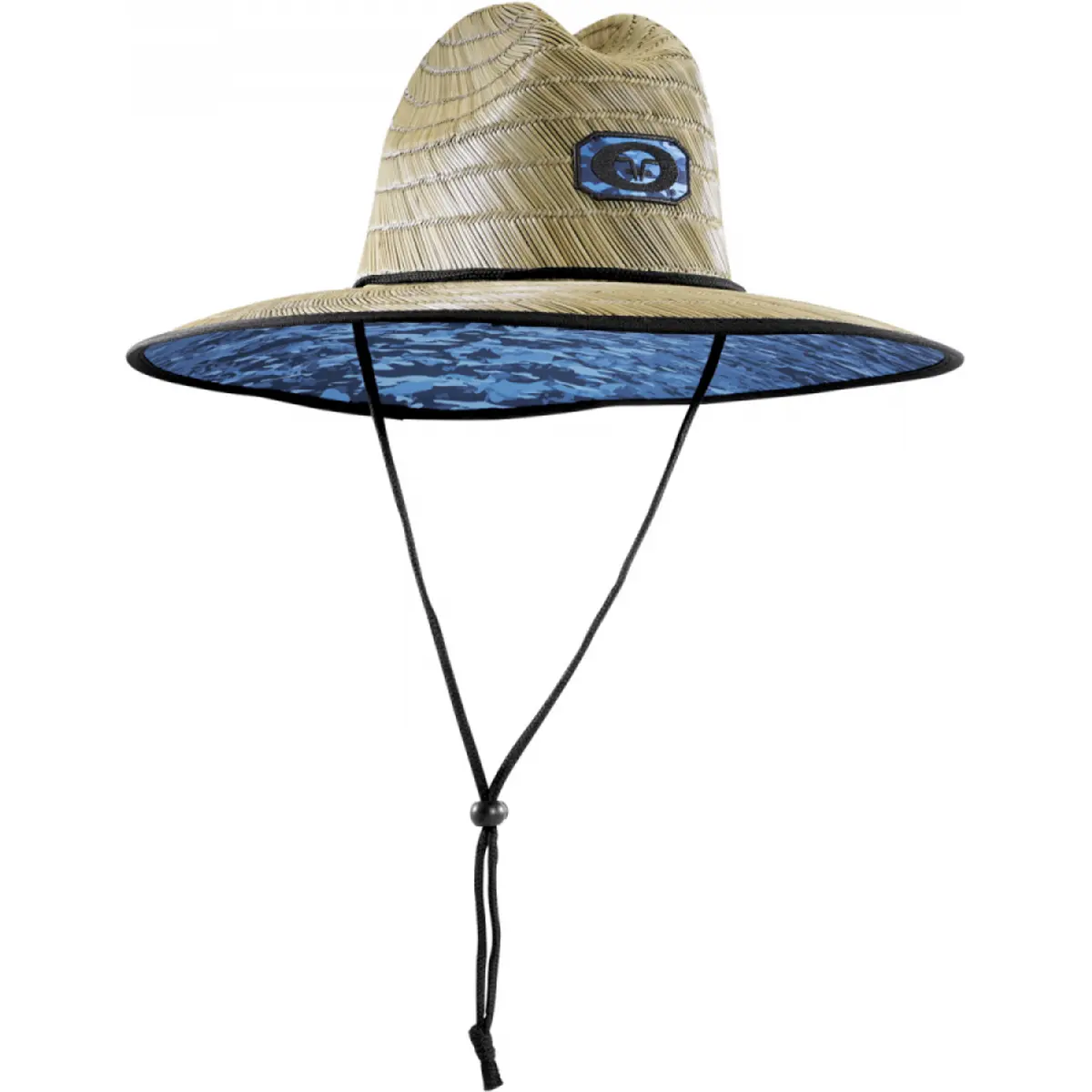 Flying Fisherman Coastal Camo Straw/Bamboo Hat - Adjustable Strap, Sporty Chic, Full Brim Sun Protection, Outdoor Fishing, Casual Beachwear