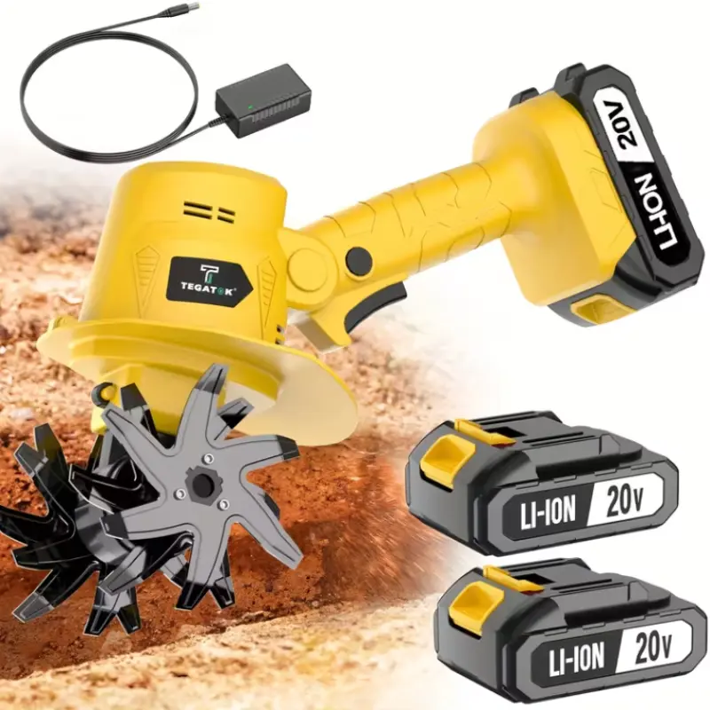 Cordless Lithium-Ion Garden Tiller - High-Efficiency Motor, 1-Hand Operation Handheld Soil Cultivator with Batteries, Tool for Weeding Digging Loosening Soil for Flower Beds, Ideal for Home Gardens, Perfect Christmas Gift