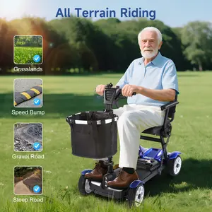 4 Wheels Foldable Mobility Scooter for Seniors Adults, 35 Miles Long Range Portable Electric Elderly Scooter with Removable Battery, Front Storage Basket, LED Lights, 300LBS Capacity