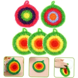 Color Mixing Acrylic Yarn Knitted Dishcloth, 1-Piece Round Non-Scratch Eco-Friendly Sponge Scrubber Pad, Soft & Absorbent for Home Kitchen Pots & Pans Cleaning outdoorfun