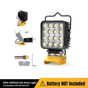 Azocek New Upgrade LED Work Light Compatible with Dewalt 20V Battery, 48W 4800LM Flashlight, 20V Battery Cordless Work Light with Low Voltage Protection & Dual USB & Type-C Charging Port