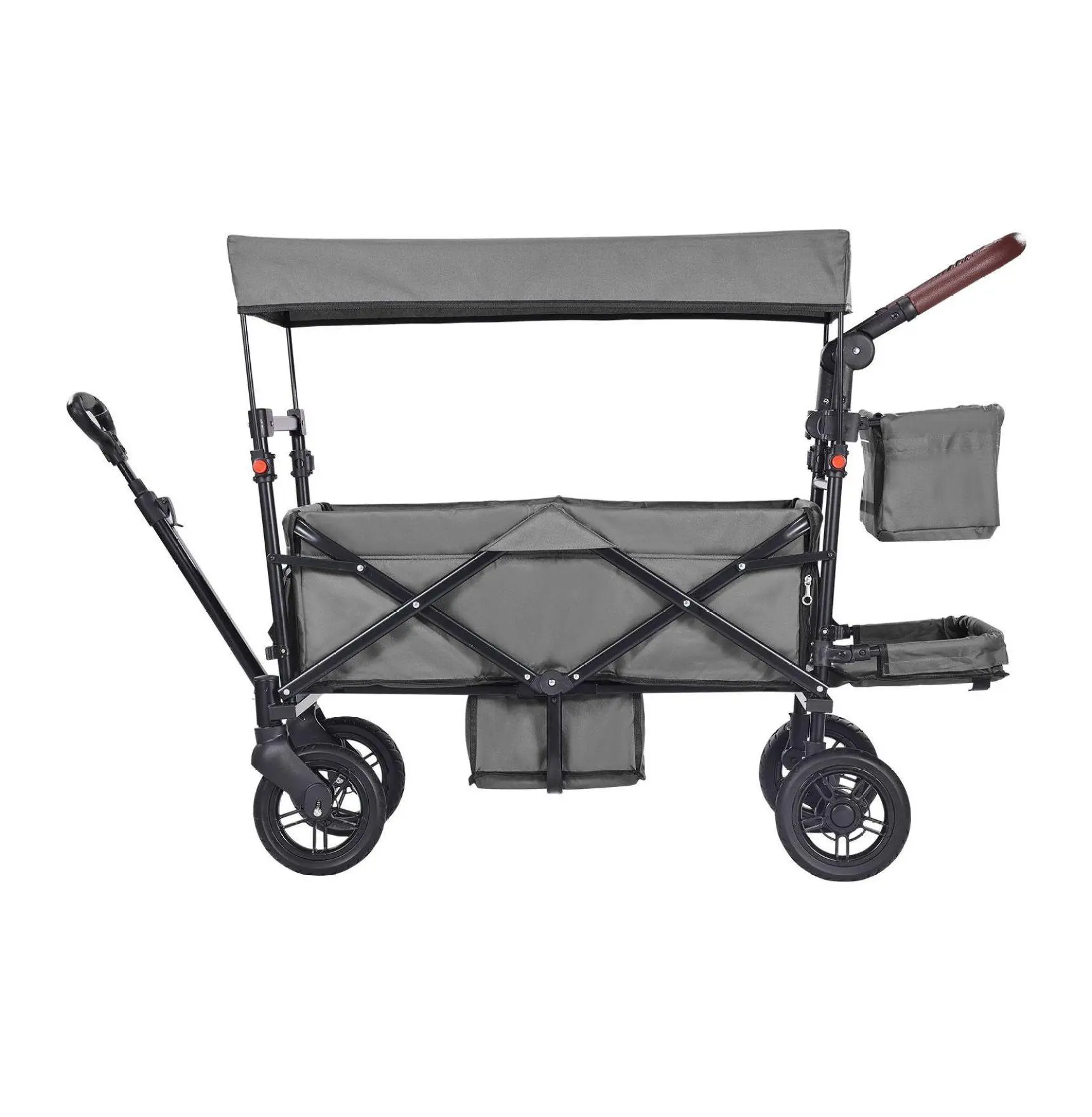 Double Wagon Stroller for 2 Kids, Push Pull Quad Stroller with Canopy & Brakes, Adjustable Handle, Collapsible Tandem Stroller for Infants & Toddlers - Dark Grey Dark Gray