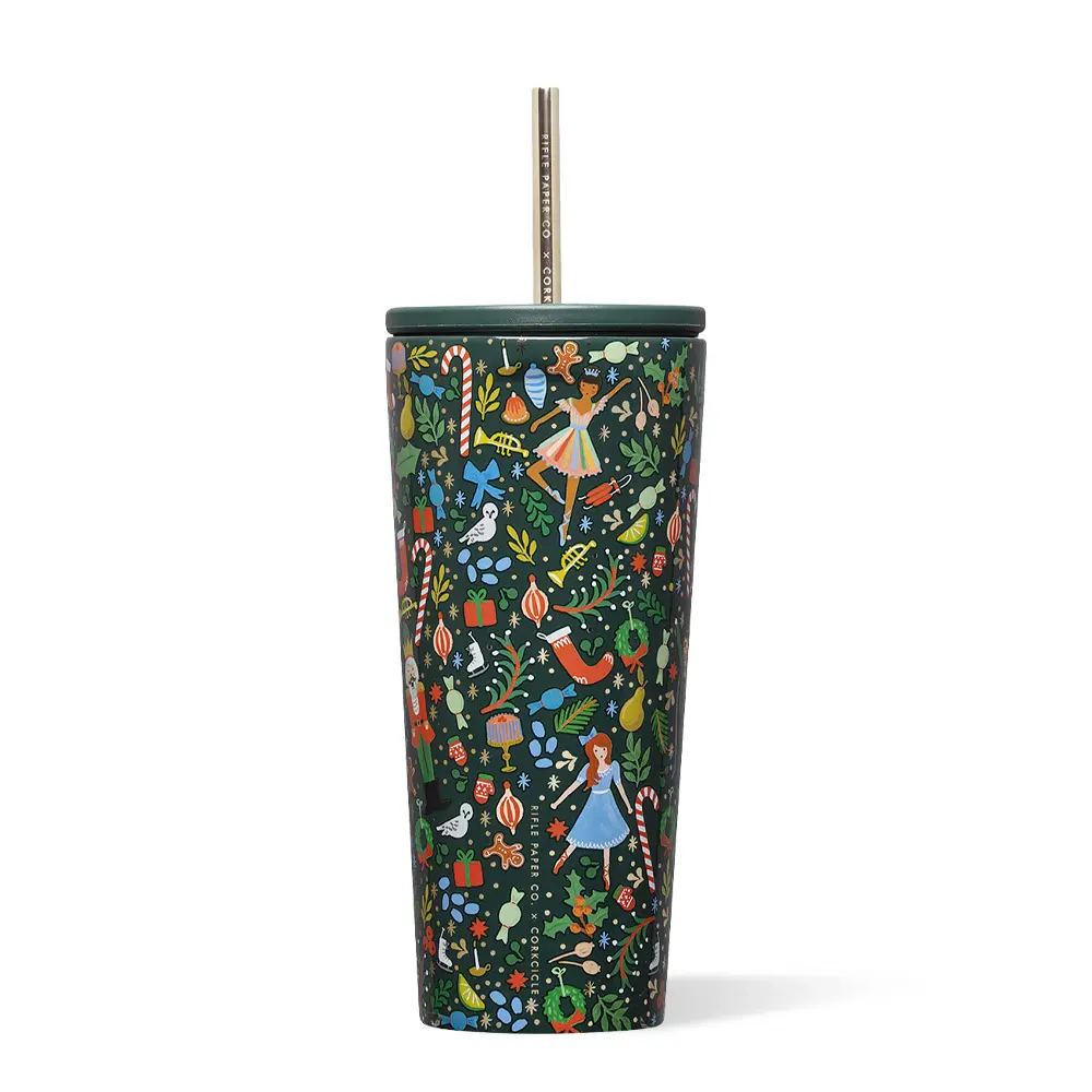 Rifle Paper Co. Classic Nutcracker Ballet Reusable Aesthetic Water Bottle - Hand-Drawn Gold Foil Details, BPA-Free, Portable Hydration Bottle, Washable Kitchenware Cold Tumbler, Hydration Bottles