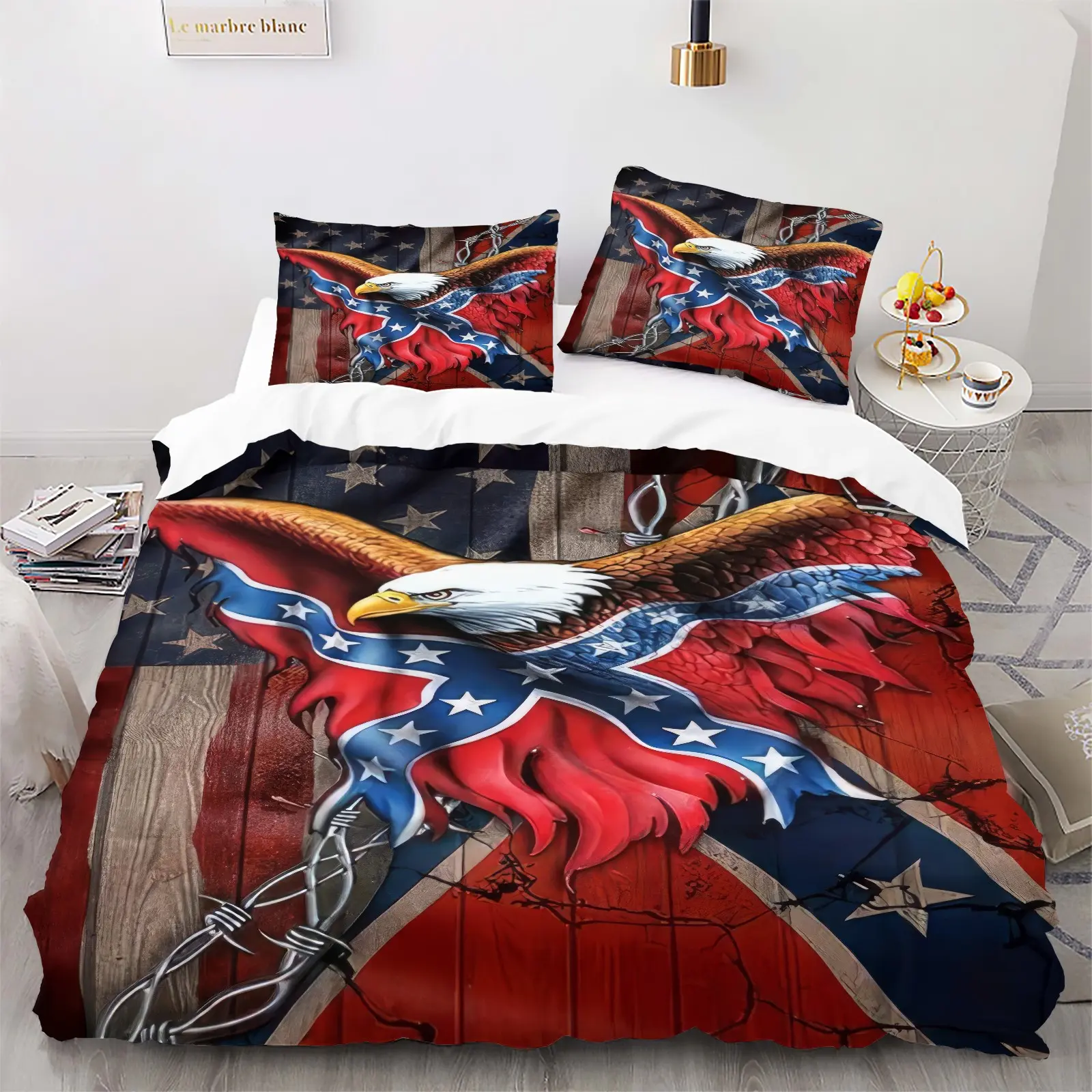 Abstract Funny Meaningful Bedroom Printed Bedding Set, Includes 1 Duvet Cover and 1/2 Coreless Pillowcases, Cartoon Eagle Print, Comfortable Soft