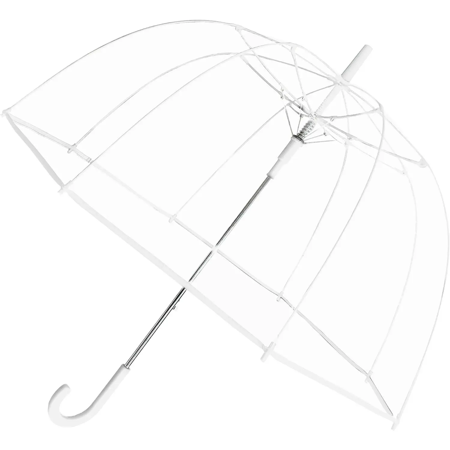 Weather station automatic rain umbrella compact clear dome windproof waterproof lightweight and packable for travel full 52 inch arc white