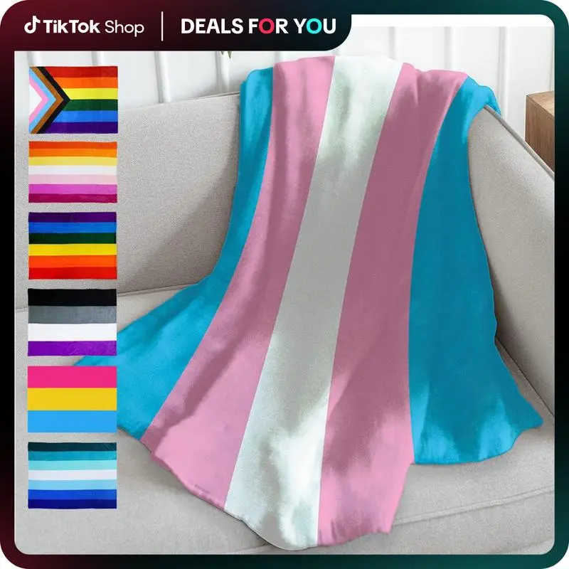 100% Premium Fleece Transgender Pride Soft Throw Blanket - Lightweight, Wrinkle Resistant, Flag Print (LGBT, Bisexual, Pansexual, Asexual, Nonbinary, Genderfluid, Lesbian, Straight Ally) - Adult Bedding, Bedroom Decor, Birthday Gifts for Family & Friends,