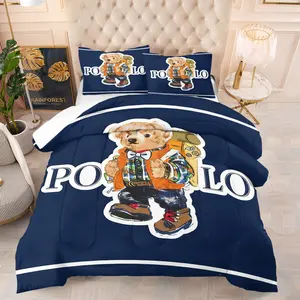 Luxury Bear Print Bedding Set, Includes 1 Quilt and 1 or 2 Pillowcases Without Pillow Inserts, Soft Adult Bedroom Decorative Gift, Soft Bedding Sets