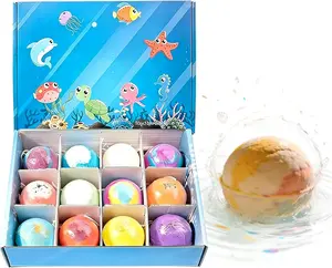 IYARAL Bath Bombs 12 Pack Bath Bombs with Toys/Dried Flowers Colorful Handmade Bubble Baths Kit (E, One Size)