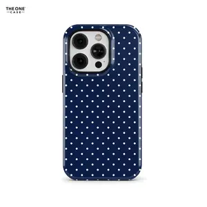 Navy Blue Polka Dot Phone Case for iPhone 16 15 14 13 12 11 17 promax