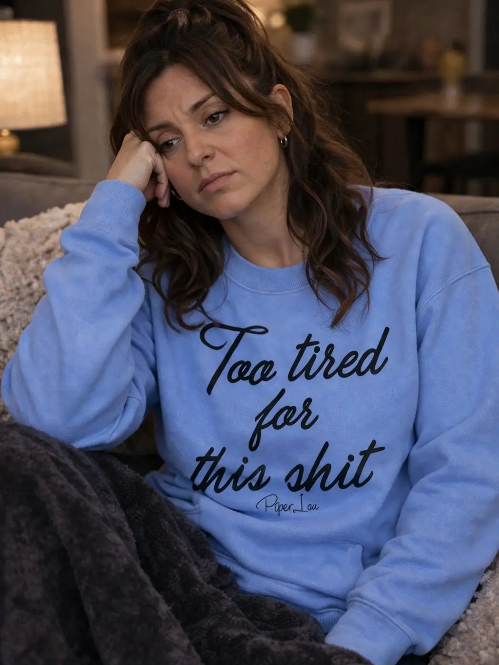 Women's Graphic Crewneck Sweatshirt - Soft Cotton-Polyester-Spandex Fabric Athletic Pullover with 'Too Tired' Bold Statement Slogan, Classic Fit Women's Clothes Top, Knit, No, Pull On, Casual, Long Sleeve