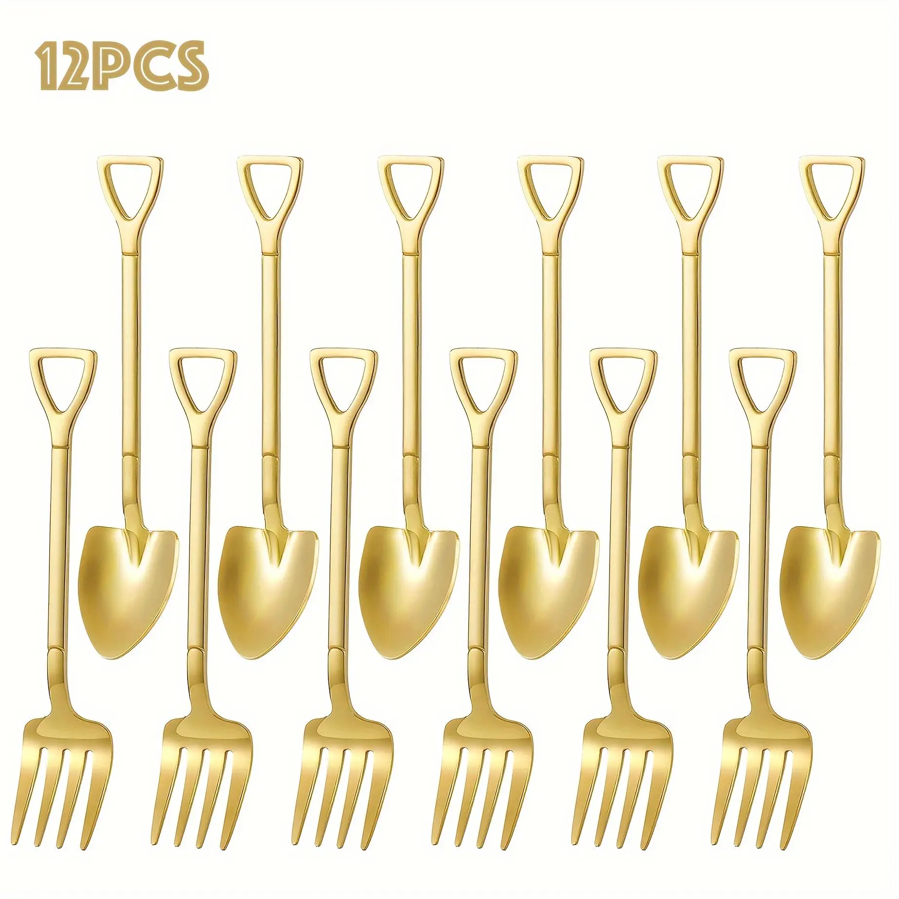 Shovel Shape Spoon & Fork Set, 12pcs/set Stainless Steel Spoon & Fork Set, Nice Gift