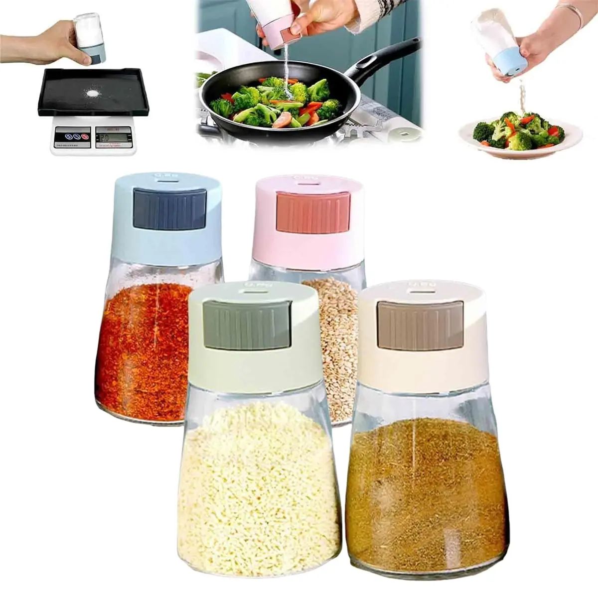 Salt and Pepper Shakers Precise Quantitative Push Type, 0.5 Grams Dispenser, Quantitative Salt Control Bottle, Spice Jars Seasoning Shaker Containers for Kitchen Cooking Camping