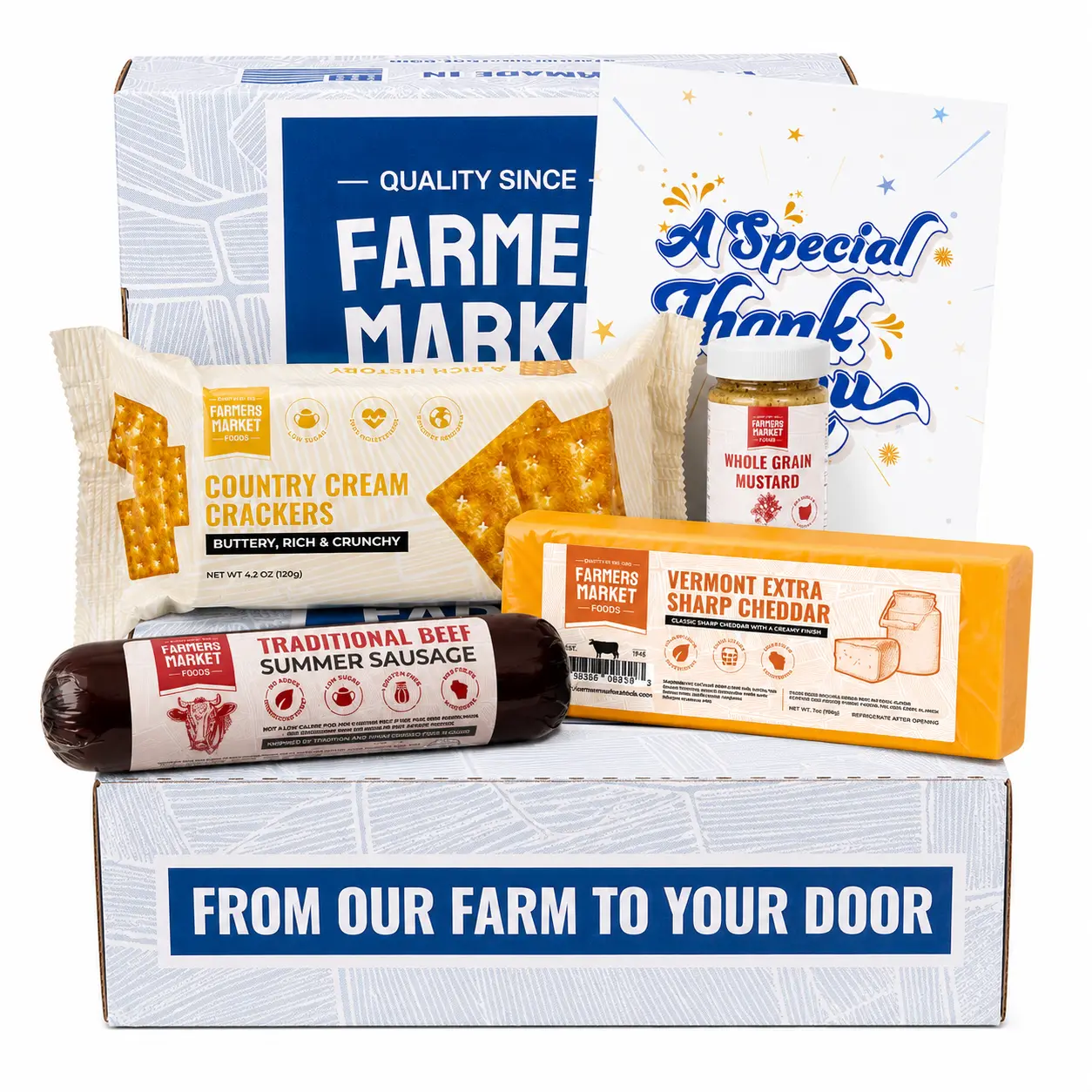 Farmers Market Foods Thank You Charcuterie Sampler Gift Box with All-Natural Summer Sausage, Premium Wisonsin Cheese, and Crackers,Christmas Gifts for Him,,Valentines Day Gifts for Men .
