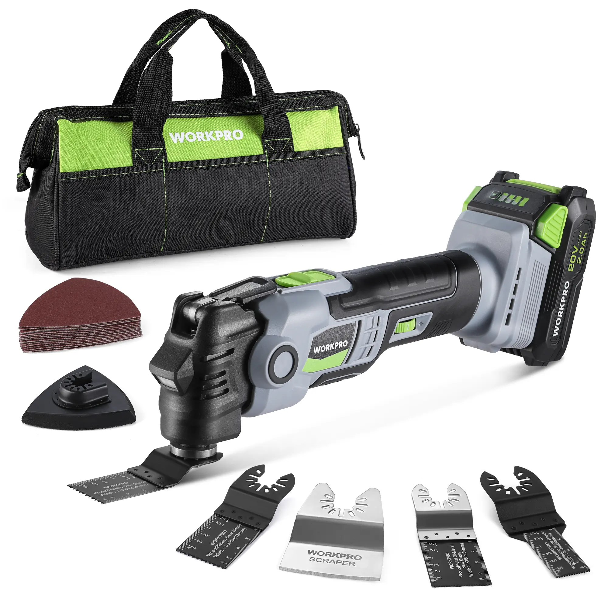 WORKPRO 20V Oscillating Tool Kit, Cordless and Brushless Orbiting Multi Tool with Variable Speeds,Saw Accessories, 1 Rechargeable Battery and Carrying Bag