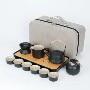 Fanale Chinese Gongfu Tea Set with Elegant Teapot, Six Cups, and Bamboo Tray for Traditional Tea Brewing