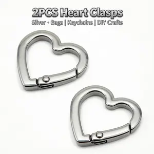 Aesthetic Heart Shape Spring Gate Clasps | 2Pcs Heavy Duty Metal Trigger Hooks for Bag Making & DIY Crafts | Versatile Keychain Connectors & Purse Buckles | Tarnish-Free Snap Clips for Jewelry Findings | Craft Lovers Gift