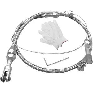 36" Braided Throttle Cable Kit, Universal Adjustable Accelerator Throttle Cables Replacement, Stainless Steel Fuel Line Gas Cable Kit with Aluminum Fitting & Ferrule for Most Vehicles