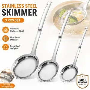 Stainless Steel Fine Mesh Skimmer Spoon - Kitchen Utensils, Cooking Accessories, Stainless Steel Kitchenware Set for Oil, Grease & Foam Straining in Cooking