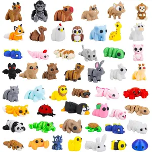 48 PCS Mini 3D Printed Small Pack, Articulated 3D Animal Fidget Toys Also Known as Wigglitz, Small 3D Printed Animal Figures for Favors, Goodie Bags and Classroom Activities