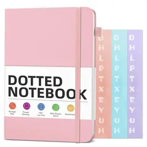 Dotted Journal Bullet Notebooks with Pen Loop, Hardcover Leather Notebook, 100Gsm Premium Thick Paper with Inner Pocket, Stickers, A5, 5.7 x 8.3 inches, Best Gift