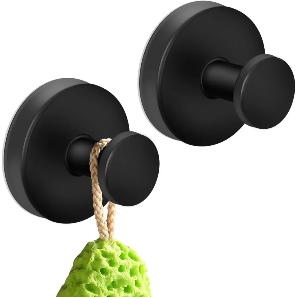 Bathroom Organizing Accessories 2-Piece No Drill Stainless Steel Suction Cup Shower Hooks, Black Aesthetically Pleasing Hangers for Towels, Robes, Mountable on Shower Doors, Tiles, Mirrors