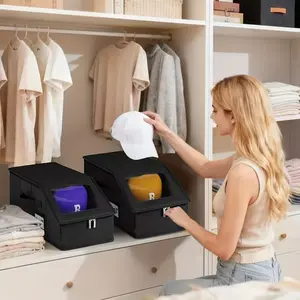 Stackable baseball cap storage box, holds up to 24 caps; suitable for home, travel, and wardrobe use; frees up closet space; lightweight and sturdy; hat organizer designed for women and men; closet space-saving box