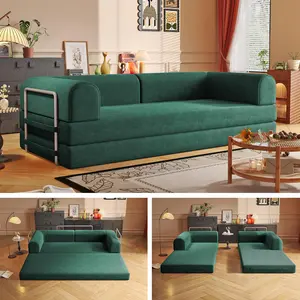 78.7" Modern Cloud Boneless Sofa Bed 5-in-1 Convertible! Ultra-Soft Chenille & Corduroy Dual Fabric, Deep Seat, Oversized with 4 Pillows, Foldable Modular Pull-Out, No Assembly Needed, Perfect for Living Room/Bedroom/Studio!