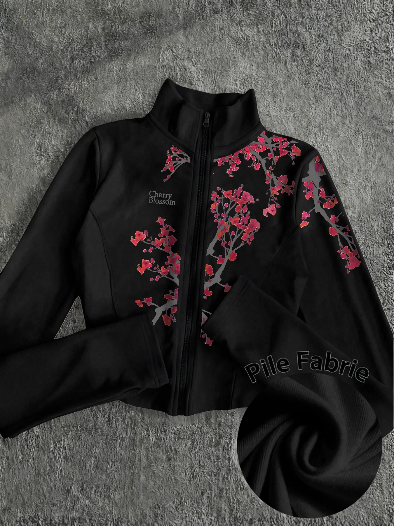 Women's Slim Fit Zipper Jacket Coats, Floral Print, Casual Street Style, High Neck, Long Sleeve, Elastic Waist, Essential Yoga Jacket, Daily Wear, Youth Outerwear, Casual Fashion Outerwear