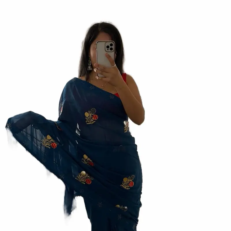 Women's Traditional Unstitched Chiffon Saree with Customized Blouse - Flattering-Fit Traditional Occasion Wear, Traditional Saree