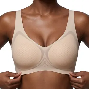 VRCOMFY Women’s everyday wear summerwins bra Ultra Thin Breathable Wireless Bra Seamless Deep V Everyday T-Shirt Bralette