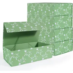 Green Leaves  Box with   13.8x8.3x4.4 in, Large Bridesmaid Proposal Boxes, Rectangle Wedding Decorative Storage Box 5 Pack
