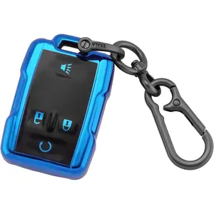 for GMC Key Fob Cover, 4 Buttons Soft TPU Key Case Shell with Keychain, Compatible with Chevy Silverado Suburban Tahoe Colorado GMC Canyon Sierra 1500 2500 3500 HD (CL-GMCC-4-E)