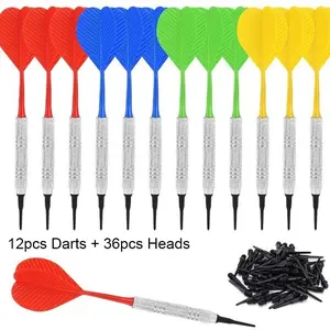 12pcs Darts + 36pcs Plastic Soft Dart Heads, 14g Iron Dart Tube Safety Soft Darts Set, Suitable for Electronic Dart Board, Darts Plastic Tip