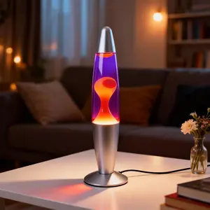 DAYBETTER 16-inch Elegant Table Lamp with Yellow Wax Melting in Purple Liquid Dynamic Lava Effect for Home Décor Living Room Office Bedroom Calming Soothing Relaxing Decorative Lighting