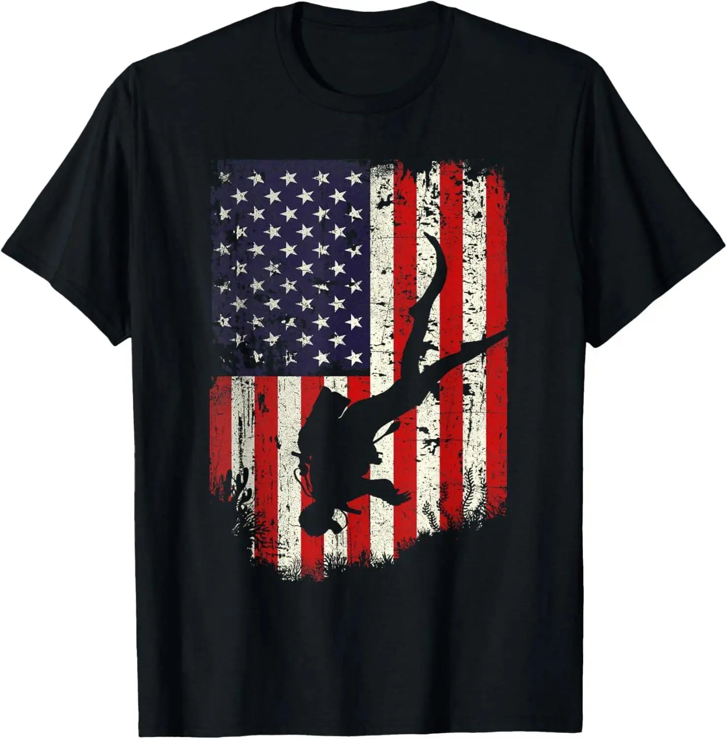 Women's Stylish Breathable Casual Short-Sleeve Scuba Diver American Flag T-Shirt, Menswear Compatible