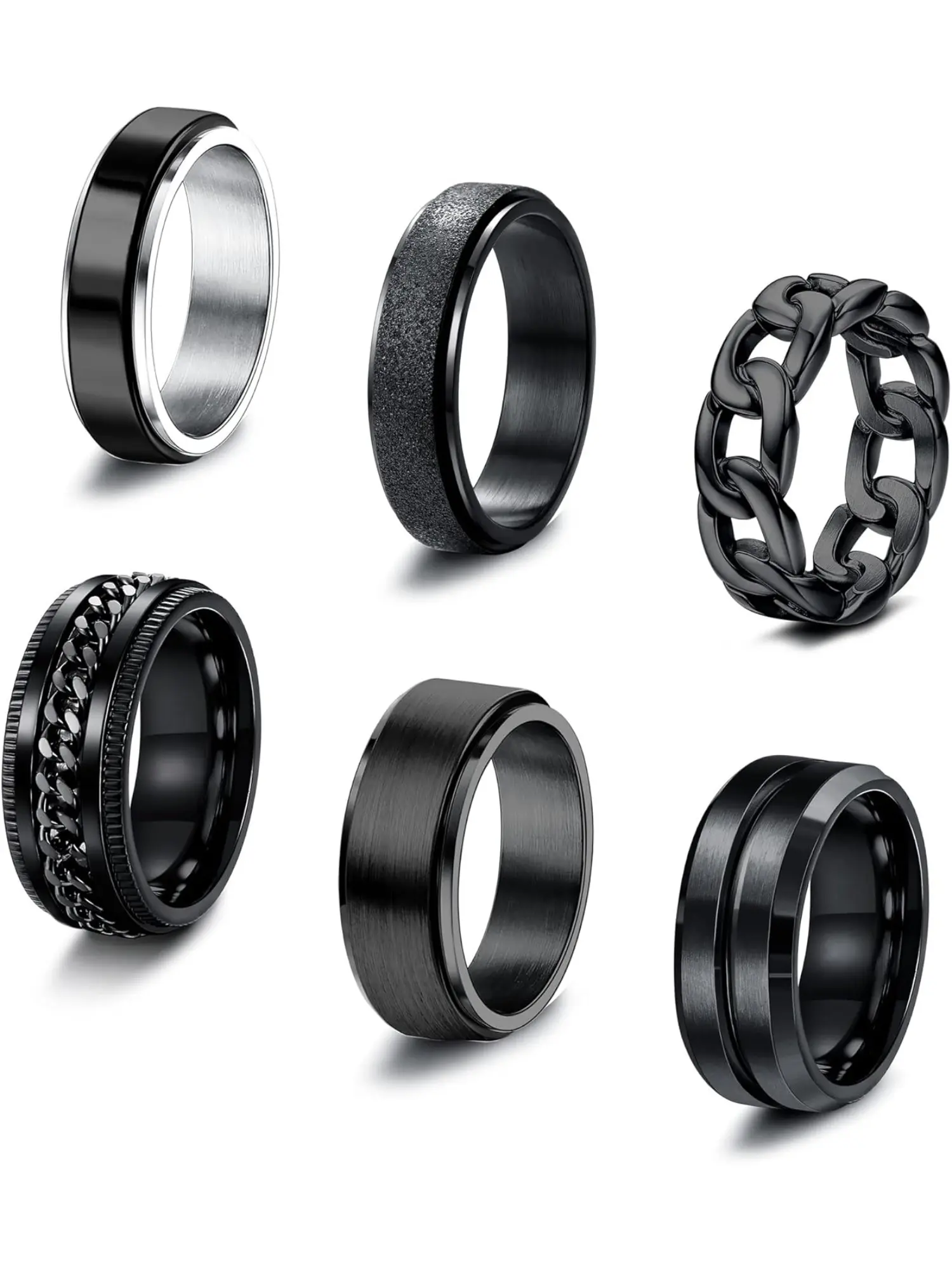 6PCS Stackable Rings for Men Rings Stainless Steel Ring Braided Chain Ring Rotating Ring Cuban Chain Ring Engagement Rotating Ring Wedding Rings Vintage Rings