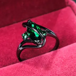 Vintage Green Marquise Synthetic Zircon Ring Cool Black Ring