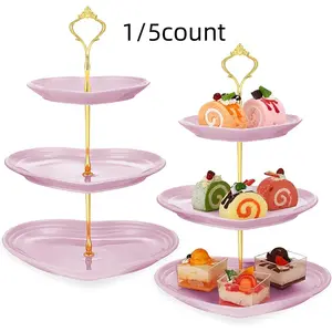 3-layer Cake Stand, 1/5 Counts Multi-functional Heart Shaped Cake Display Stand, Dessert Display Stand, Kitchen Storage Organizer for Birthday Party